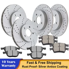 Front and Rear Drilled Rotors Disc Ceramic Brake Pads for 2012 - 2018 Ford Focus