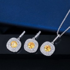 CZ Women Dainty Jewelry Set Silver Plated Round Cubic Zirconia Earrings Necklace