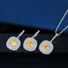 CZ Women Dainty Jewelry Set Silver Plated Round Cubic Zirconia Earrings Necklace