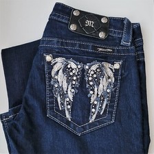 Miss Me Jeans Straight Embellished Wings JE5684TR Dark Wash Womens 28x31 EUC
