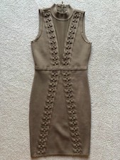 Guess Women Beige Gold Accents Bandage Dress Size XSmall New Sexy NWT Sleeveless