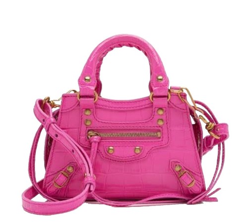 BALENCIAGA Hourglass Top Handle Mini Bag Crocodile Embossed