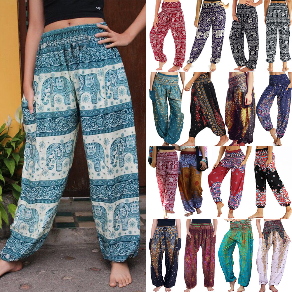 Womens Indian Harem Trousers Yoga Dance Baggy Thai Loose Boho Hippy Pants  UK M8 | eBay