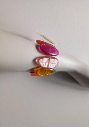 ATOLL PALME BRACELET EN RESINE ET FEUILLE D'ALUMINIUM COLORIS ORANGE FUCHSIA - Picture 9 of 12