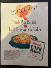 Vtg 1930s AD Kellogg's Corn Flakes, Kitchen Decor, Breakfast, Cereal