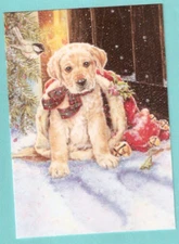Golden Retriever Puppy Hat Glittery Fully Decorated Christmas Cards Box of 18