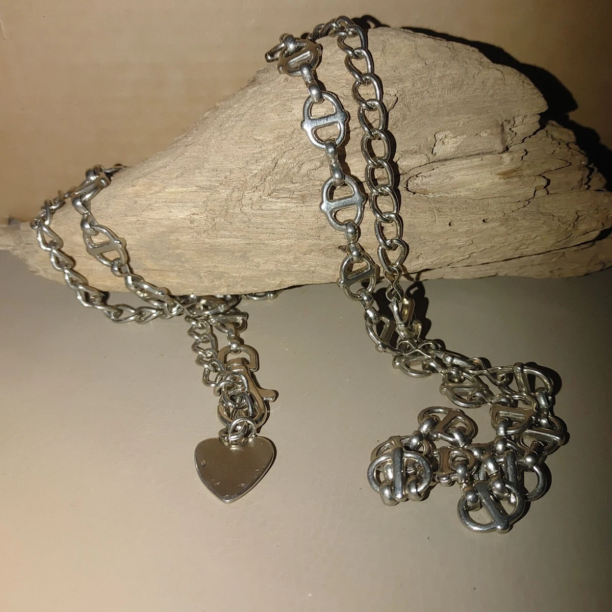 Large Marine Anchor Link Belt Vintage Silver Tone Chain Heart Pendant Hook Clasp Anchor Women main image 2