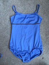 MotionWear Made in USA Girl child leotard size L 12-14 periwinkle build in bra