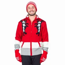 Unisex Santa Clause Movie Ugly Christmas Sweater Hat Mittens Cosplay Costume Set