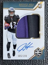 🔥JUSTICE HILL 2019 LIMITED 2 COLOR ROOKIE PATCH ON CARD AUTOGRAPH /199!🔥RAVENS