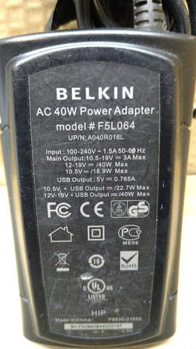 Genuine BELKIN F5L064 - AC/DC ADAPTER 10.5-19V = 3A Max - Black - Picture 5 of 5