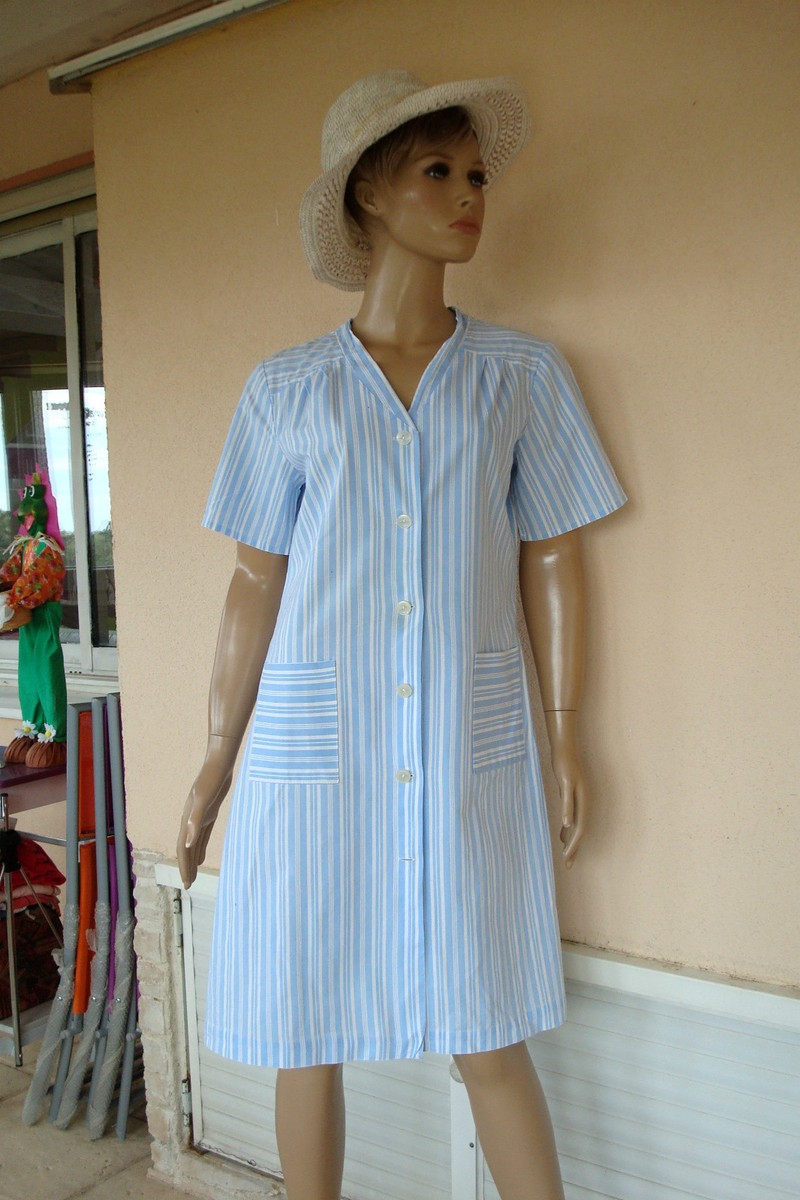 Robe D'été Bleu Marine à Petits Pois Blanc - Neuve Sans étiquettes T 40/42, Coton Français