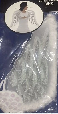 Angel Feather Wings Costume Accessory Adult  White Feather Glitter Wings - Photo 1/2