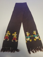 Vintage 70s Walt Disney Knit Scarf Mickey  Donald - Drk Brown Scarf 34" x 4"