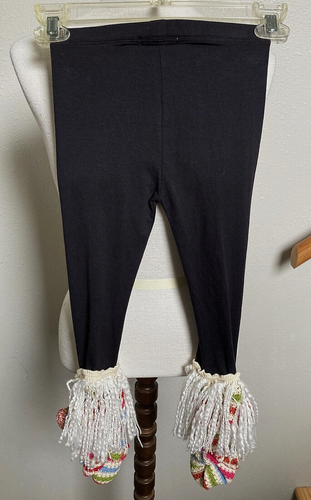 MIMI & MAGGIE-POM POM STRIPE LEGGINGS-BLACK/MULTI-GIRLS S-COTTON/SPANDEX-NWT - Picture 7 of 10