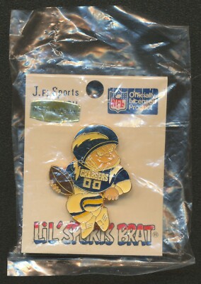 VINTAGE 1989 LIL' SPORTS BRAT SAN DIEGO CHARGERS PLAYER ENAMEL FOOTBALL PIN NIP