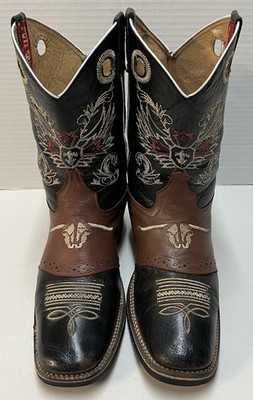 Potrero Western Boots Sz 9 Mexico Made Black Brown Leather Cowboy Ranch Rodeo