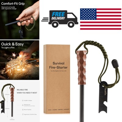 Black Walnut Ferro Rod Fire Starter Kit for Survival, Hiking, Camping - Water...
