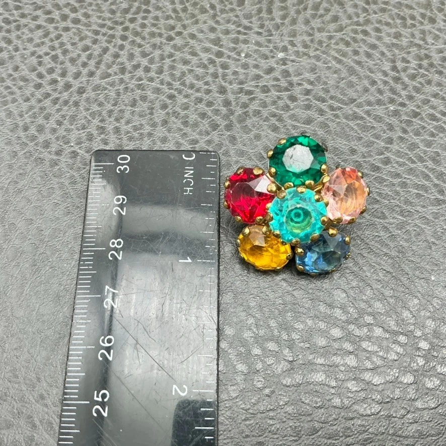Vintage Fancy 5 Button Studs Glass Colored Faceted Stones 1" Round Prong Set - Image 3 of 4