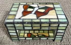 VTG Stained Glass Butterfly Trinket Box Tiffany Style Jewelry Mirror Bottom New