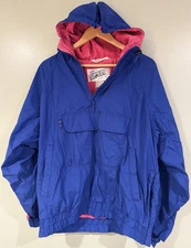 Vintage 80’s PROFILE Blue Pink 1/4 Zip Pullover Windbreaker Adult Men’s MED Hood