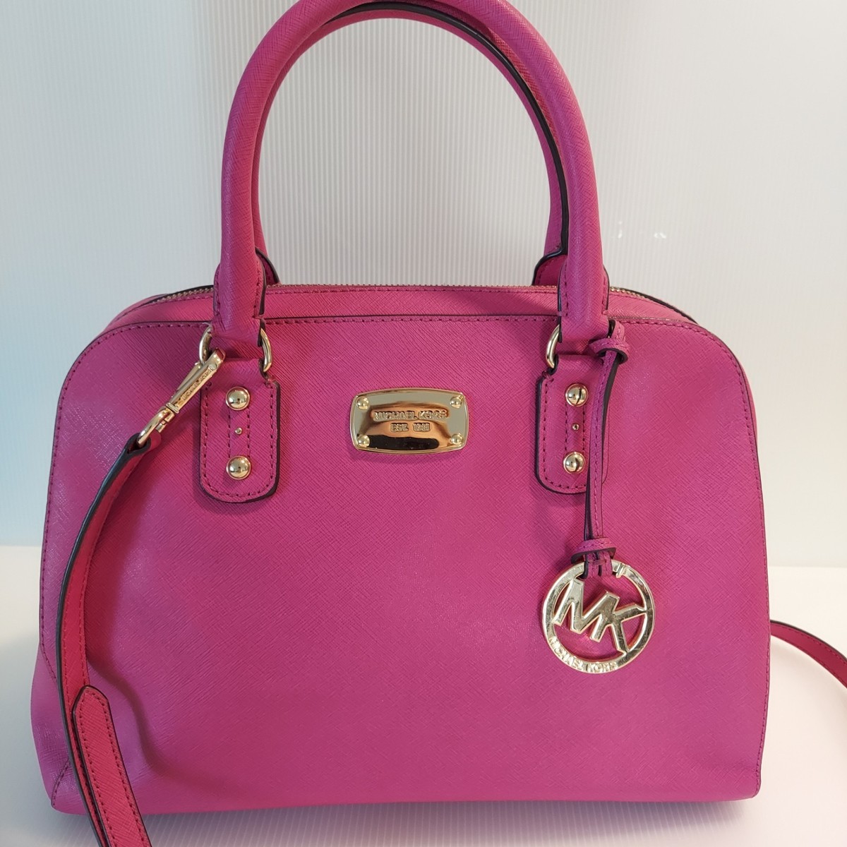 Michael Kors MK Cindy Large Dome Satchel Vibrant Fuchsia Handbag 