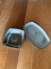Frankoma Plainsman Woodland Moss Blue Square Serving Bowl 5NS And  Platter 5QS