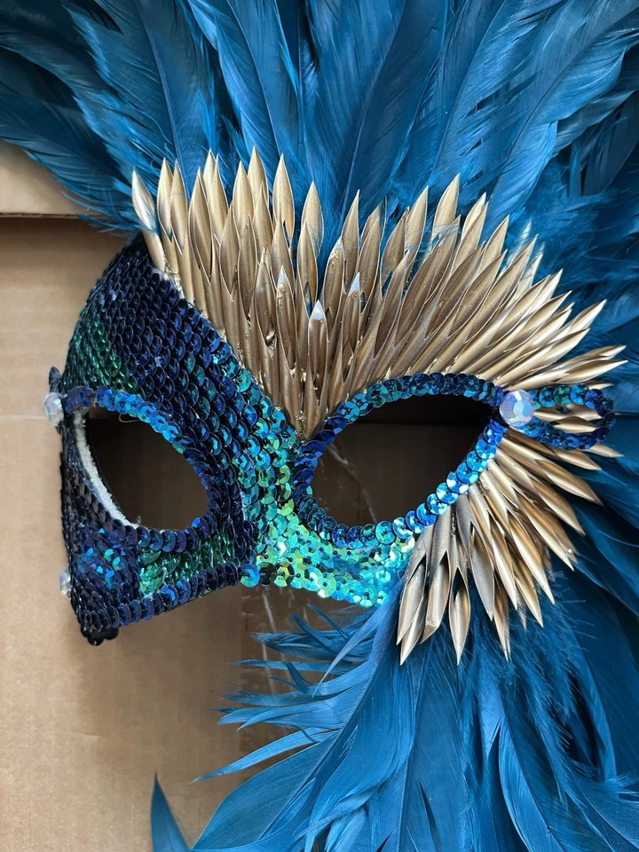 Mardi Gras Mask Venetian Masquerade Mask New Orleans Costume Feathers Halloween - Image 2 of 4