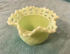 Fenton Vintage Lime Green Satin Weaved Basket. 3” Tall.