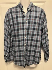 LL Bean Men’s Long Sleeve Plaid Shirt Size Large Button Up US Navy Tartan