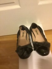 Miu Miu Black Patent Leather Bow Crystal Embellished Heel Ballet Flats 36.5/6.5
