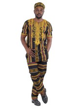 Men  s African Embroidered Top  Pant Set w/ Hat   2pc Outfit M  5XL