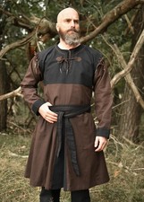 Medieval Tunic Long with Detachable Sleeves, Brown/Black