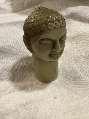 Vintage Carved Green Hard-stone Head Of Buddha Face Sculpture Figurine 2-1/2 