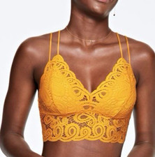 Victoria's Secret Pink Women's Yellow Lace CrossBack Bralette Size Large NWT
