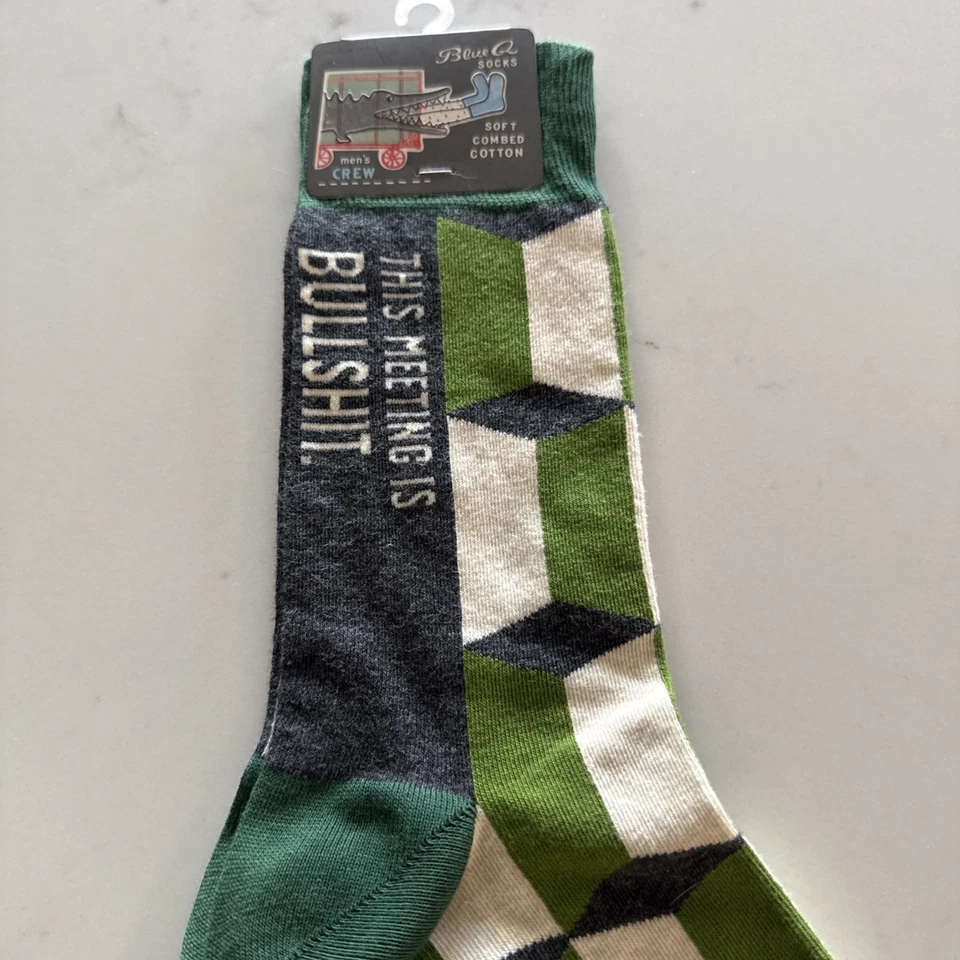 Nuevo con etiquetas Calcetines azules Q para hombre talla 7-12 “This Meeting is Bulls**t” algodón suave divertido Foto 4 de 4