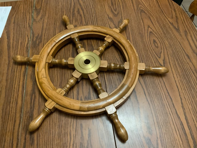 16" Nautical Wooden Ship Steering Wheel Pirate Decor Wood Brass