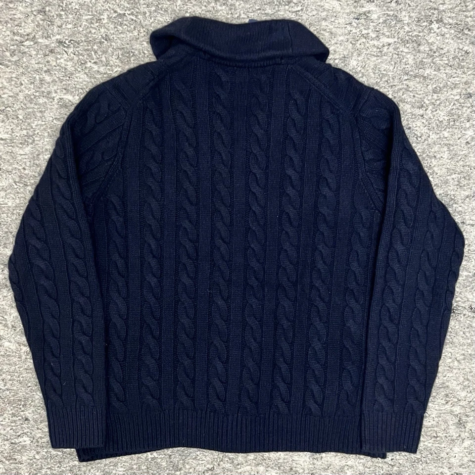 Cárdigan Polo Ralph Lauren Para Hombre XL Azul Marino Tejido con Cable Lana Cachemira Mantón Cuello Foto 2 de 4