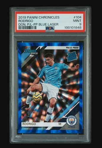 Rodrigo [Donruss Premier League Press Proof Blue Laser] #104 2019 Panini Chronicles card