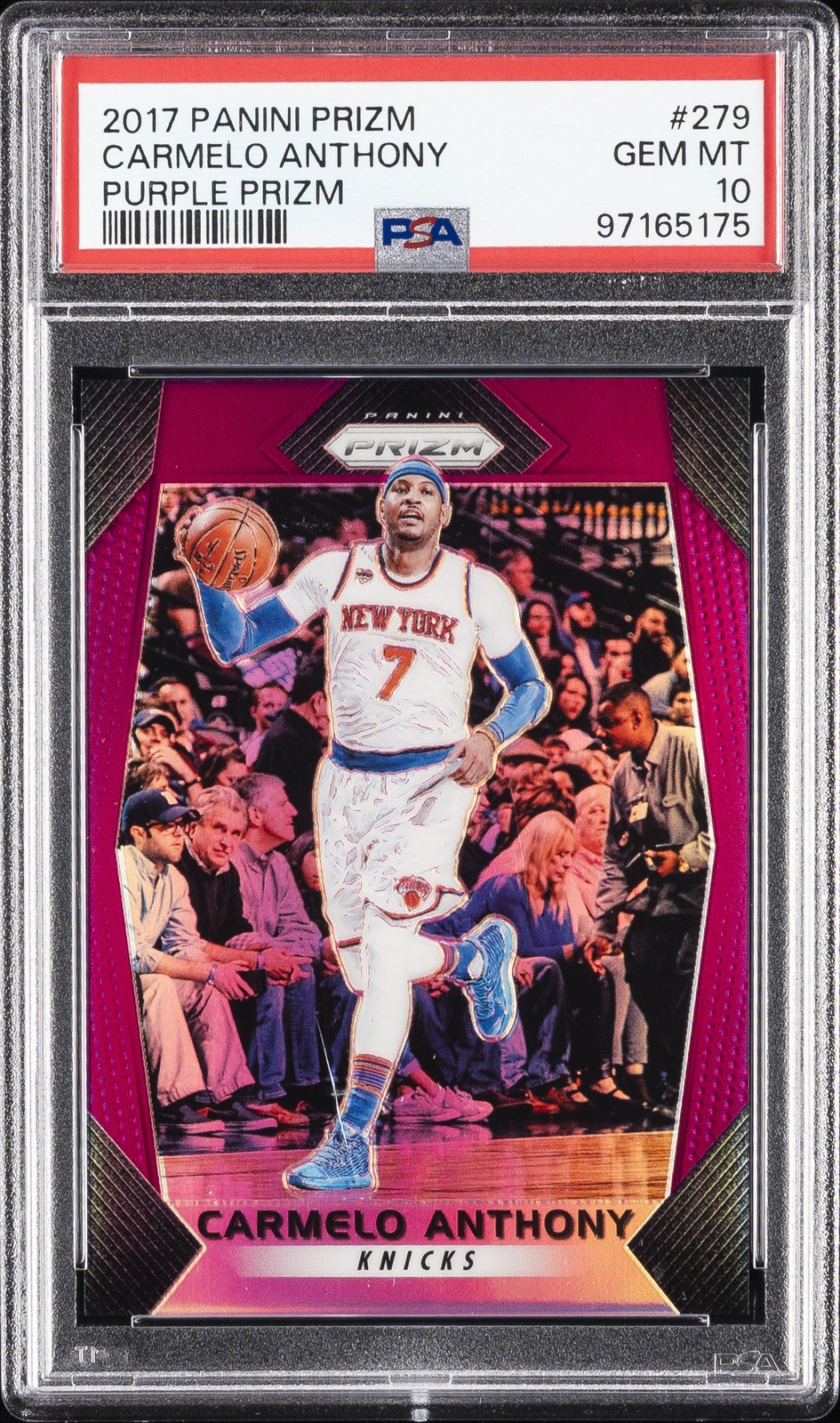 2017 PANINI PRIZM PURPLE PRIZM #279 CARMELO ANTHONY 18/75 PSA 10