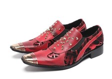 Chic Men  s Pointed Toe Rivet Punk Slip On Block Heels Formal Dress Party Shoes