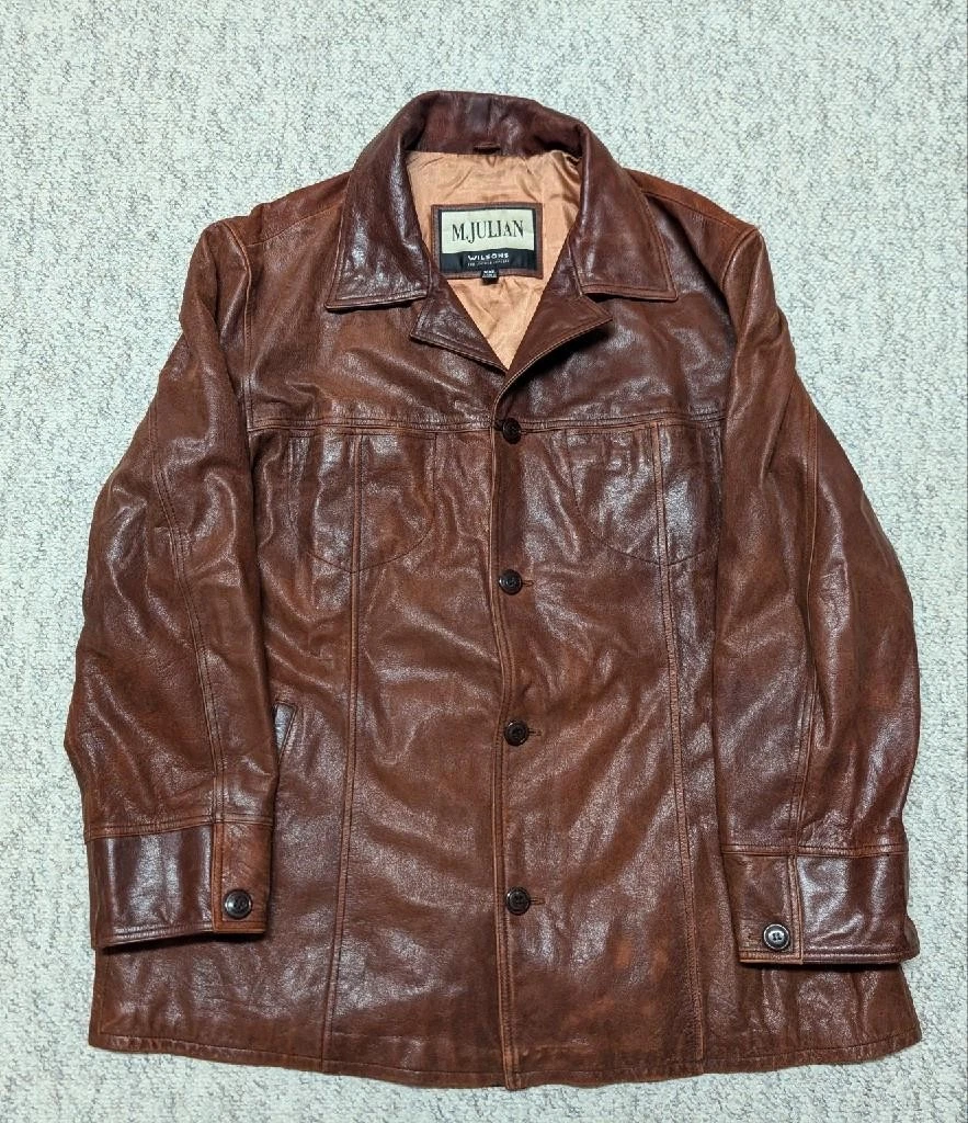 1990s vintage WILSONS leather coat 2XL brown PATINA broke-in Y2K distressed - product detail image 8