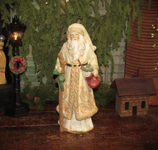 Primitive 14" BELSNICKLE White Santa Claus Christmas Toy Bag Carved Style Statue