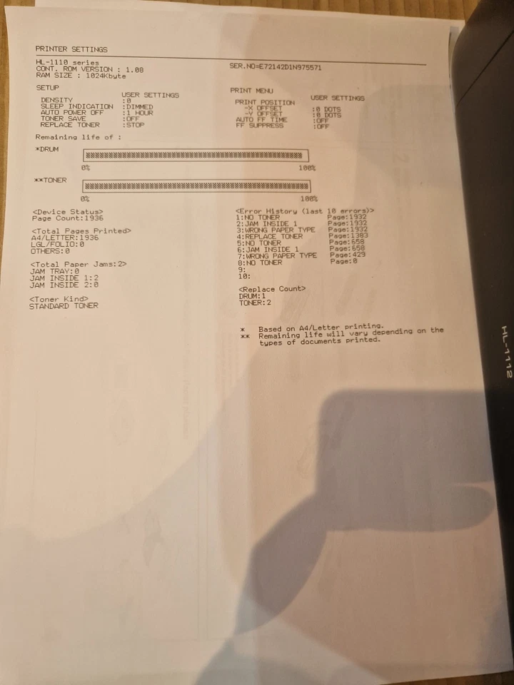 Brother HL-1112 Mono Laser Printer With New Toner and Drum Unit - Image 3 of 4