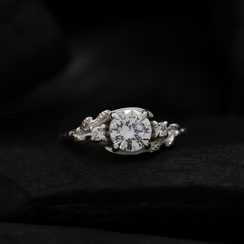 1.5CT Round Cut Three Stone VVS1 Moissanite Engagement Ring Solid 14K White Gold