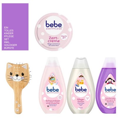 5tlg Set | bebe 2in1 Shampoo | Creme | Bodylotion | Dusche | Bad | Katzen-Bürste