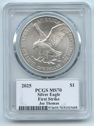 2025 $1 American Silver Eagle 1oz PCGS MS70 FS Legends of Life Joe Thomas - Picture 2 of 2