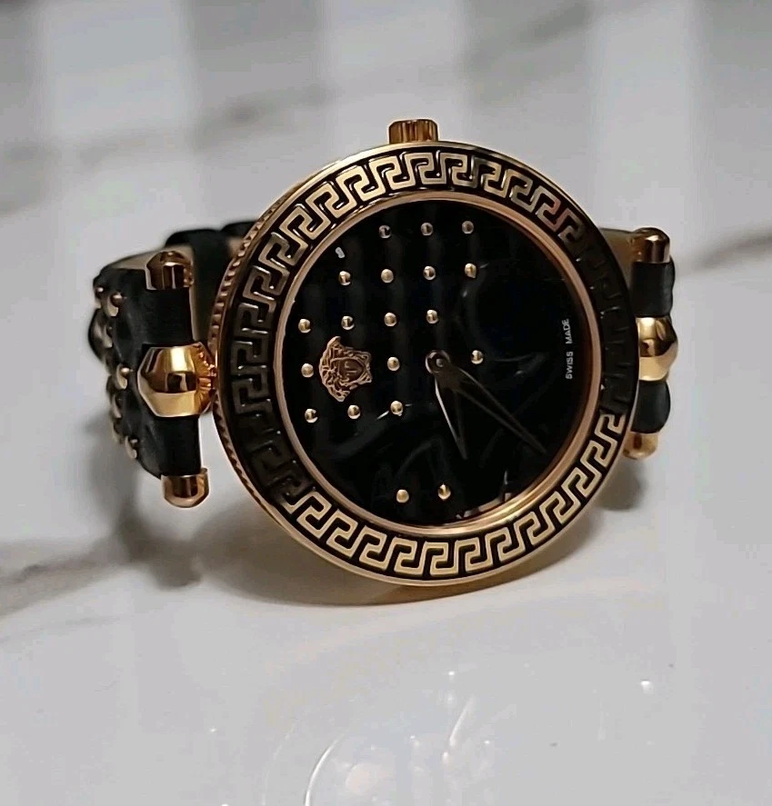 Orologio Versace originale. VERSACE VK7 quadrante smaltato nero cassa oro giallo 30 mm