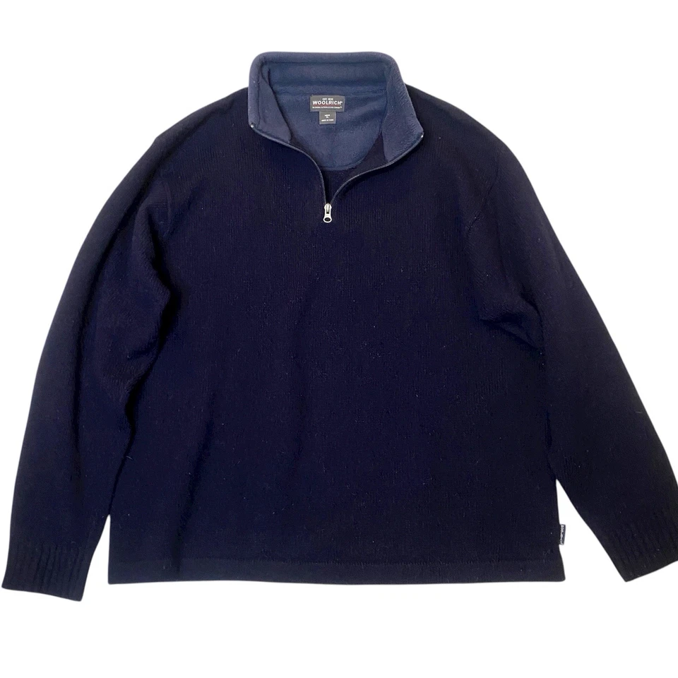 Woolrich Quarter Zip Wool Pullover Sweater Mens XL Navy Heritage Preppy Normcore - Image 2 of 4