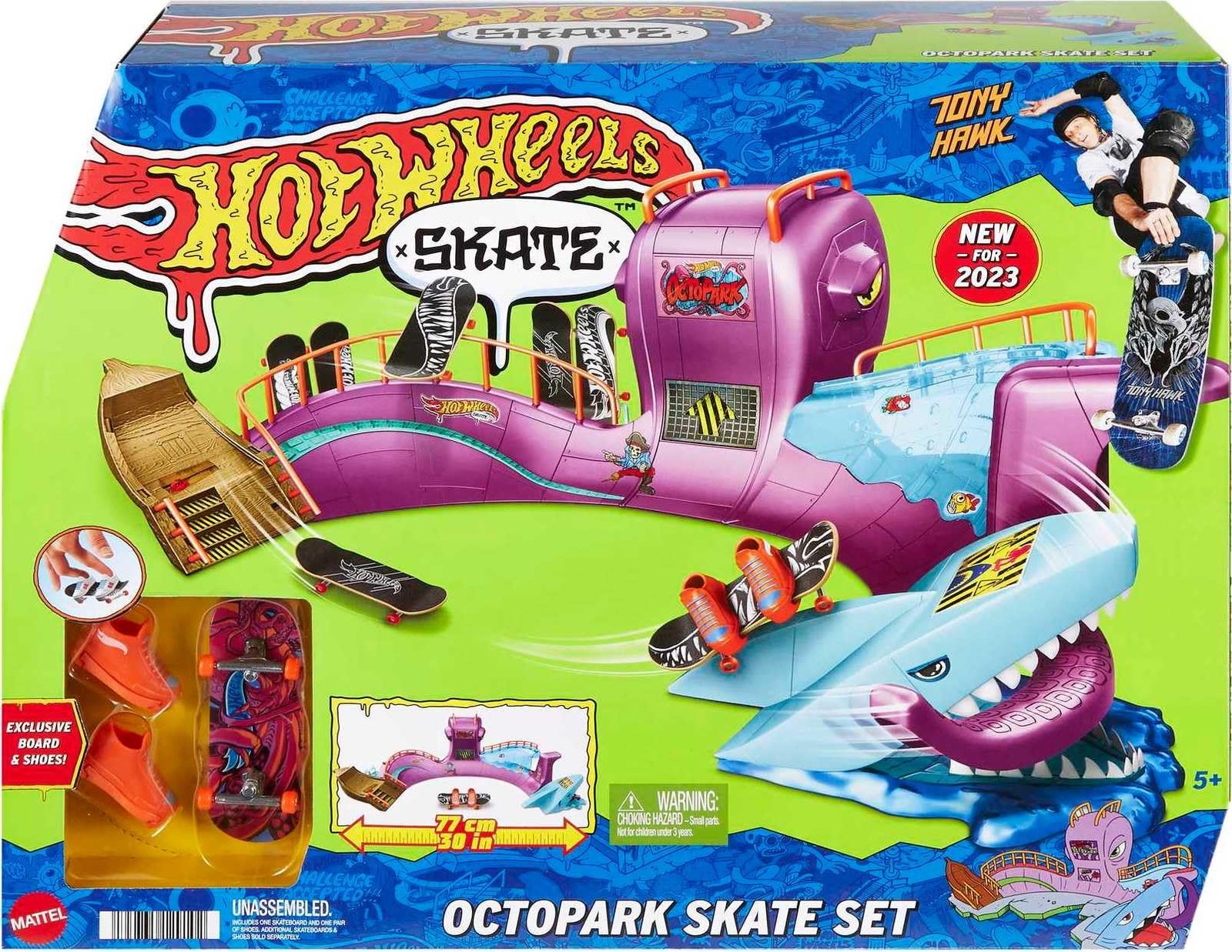 Hot Wheels Skate Octopus Skatepark Playset With Tony Hawk Fingerboard & Pair Of Removable Skate Shoes, Includes Storage - Image 3
